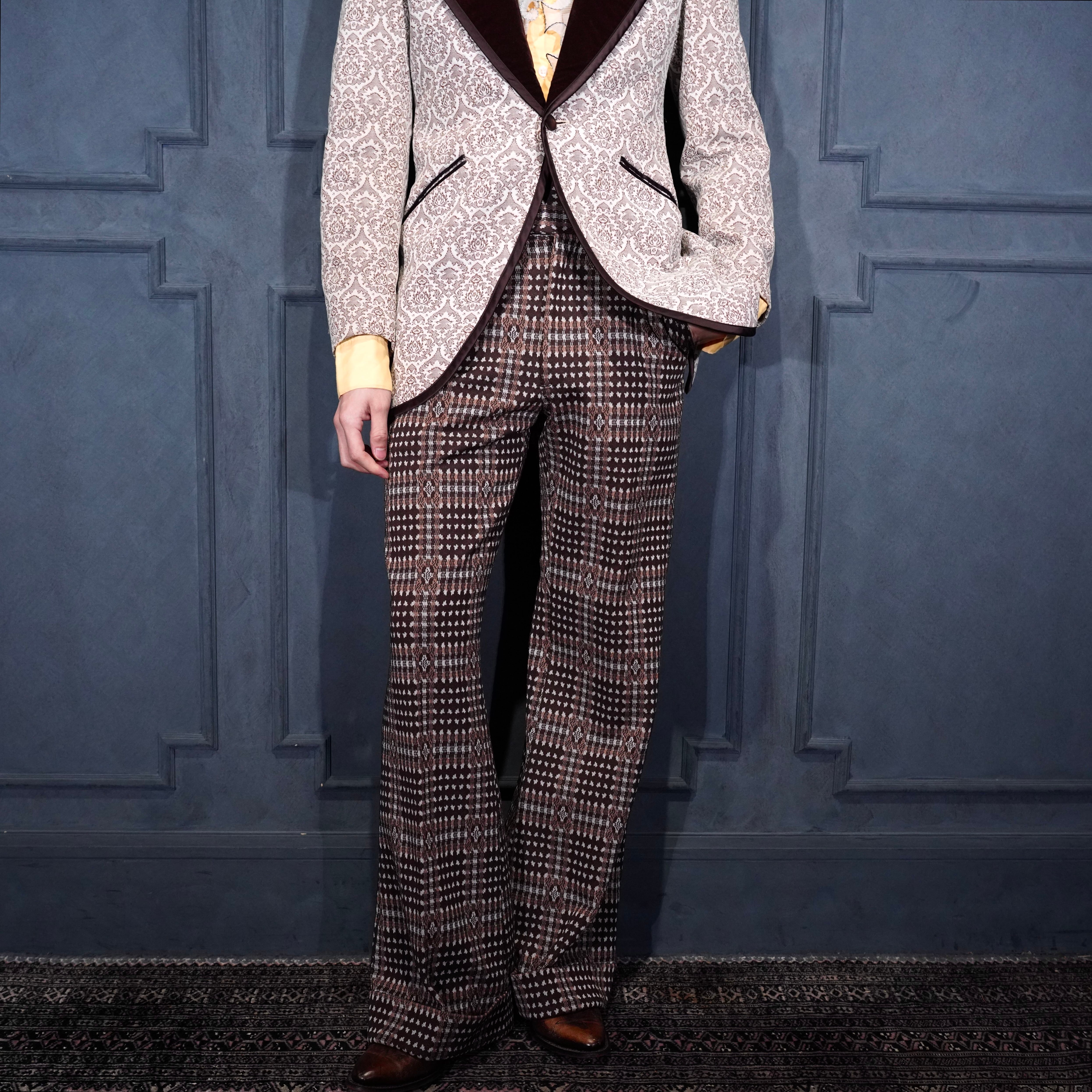 70s SLACKS スラックス vintage 70's USA VINTAGE PATTERNED DESIGN FLARE KNIT SLACKS PANTS/70年代