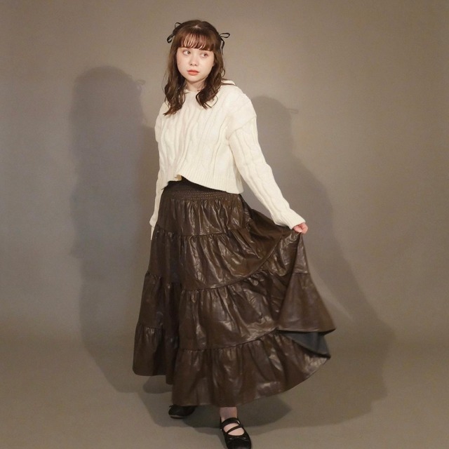 tiered leather long skirt