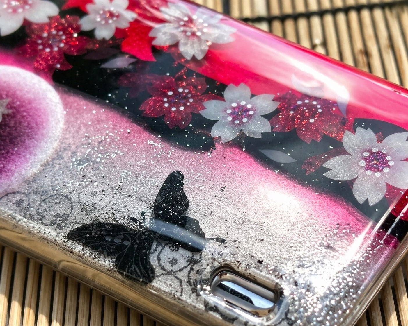 ハンドメイド本牛革携帯ケース（桜柄） 全機種対応】和柄 スマホケース「亜」 名入れ 桜 職人 伝統工芸