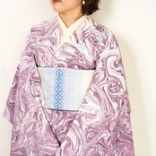 「葡萄色×ミントグリーンドット」アクセントマーブル柄❤︎〜セオアルファ楊柳〜浴衣・夏着物・単衣