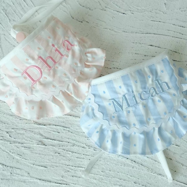 名入れ刺繍可能！Baby stripe bib