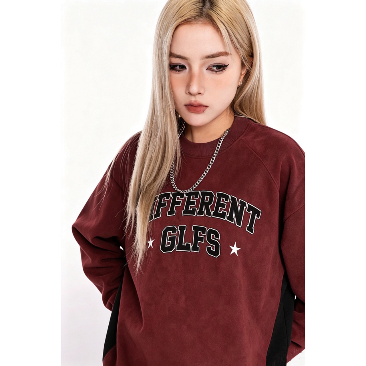 VINTAGE ストリート 刺繍スエードロングTシャツ T2236