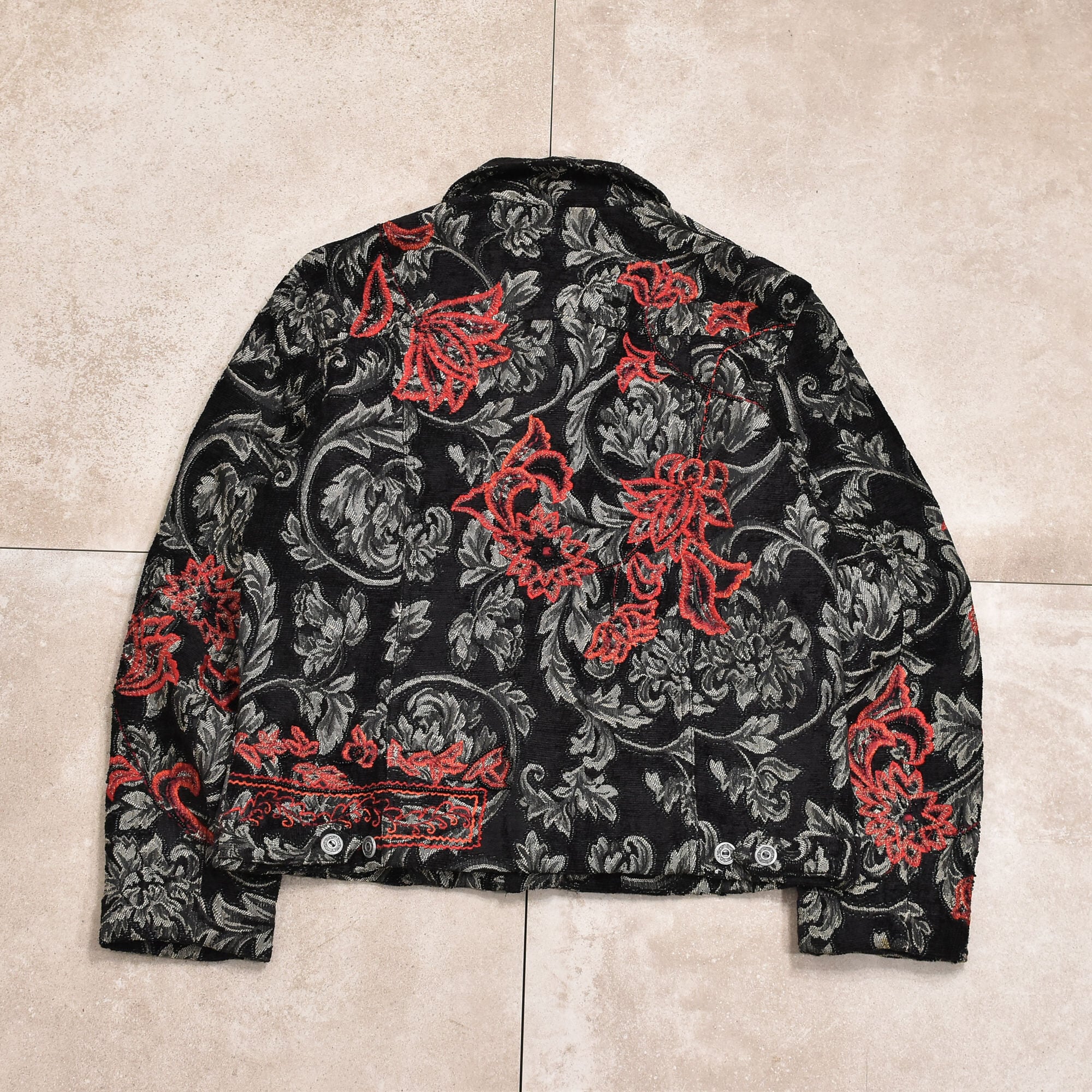 90s CHICO’S 刺繍 パッチワーク デザイン デニムトラッカージャケット 90s〜 CHICO'S tapestry tracker jkt | 古着屋 grin days memory