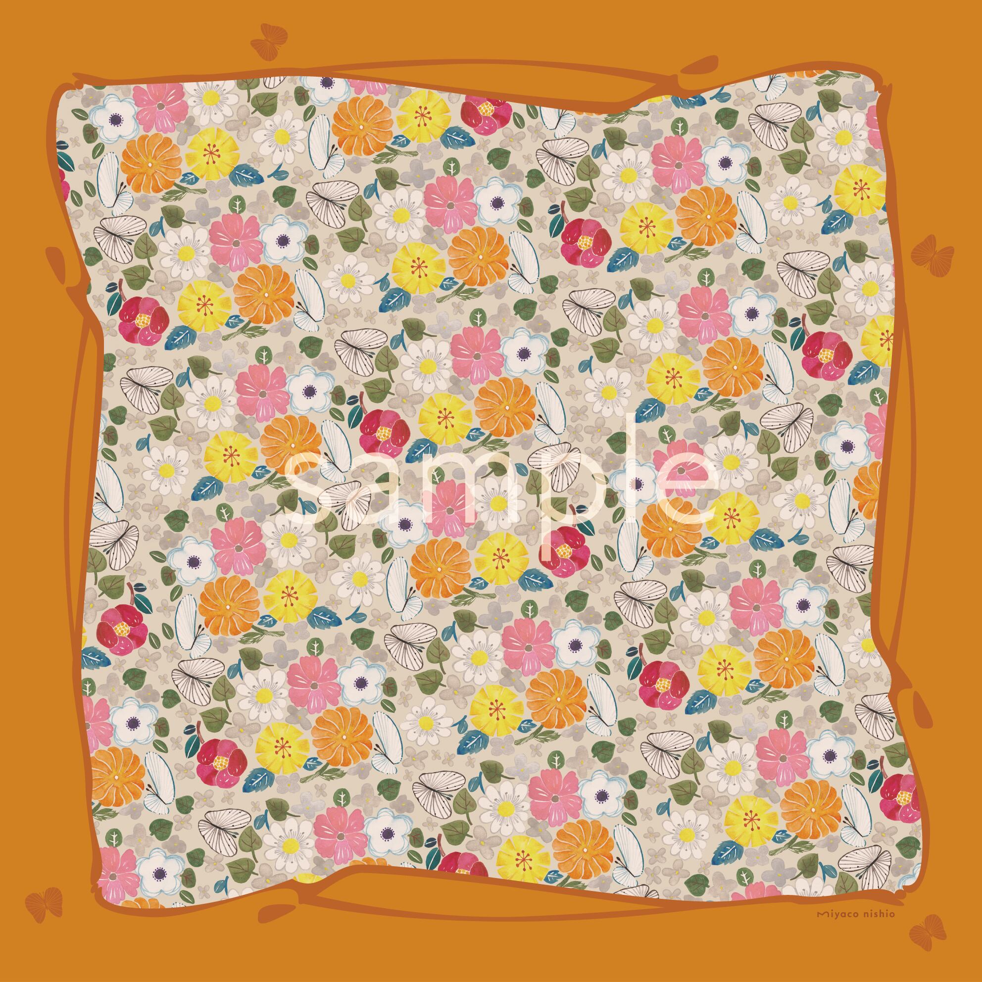 水彩画のシルクスカーフ<garden> | miyaco nishio ｜ オンラインショップ