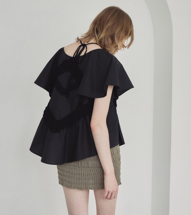 Square crochet edging top / C/♯black