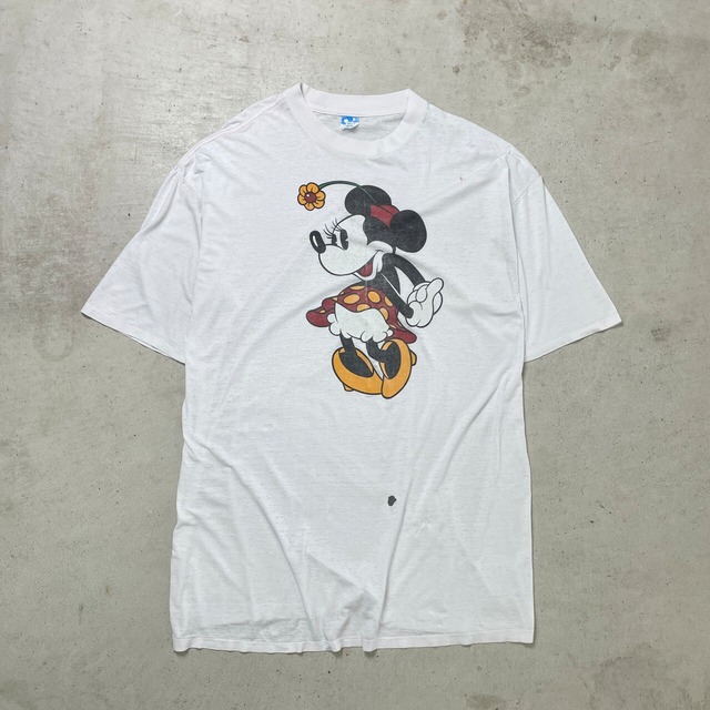 80年代 USA製 Disney ディズニー ミニーマウス キャラクターTシャツ Tワンピ レディース 古着 80s シングルステッチ ビッグサイズ ヴィンテージ VINTAGE ワンピース 白色【Tシャツ】/ホワイト