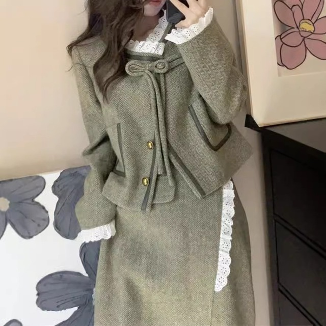【セットアップ】 セットアップ レディース おしゃれ ママ タイトスカート ツイード ジャケット きれいめ シンプル 春 秋 冬 20代 30代 40代 50代 着痩せ 体型カバー おしゃれ グリーン 緑 S M L XL