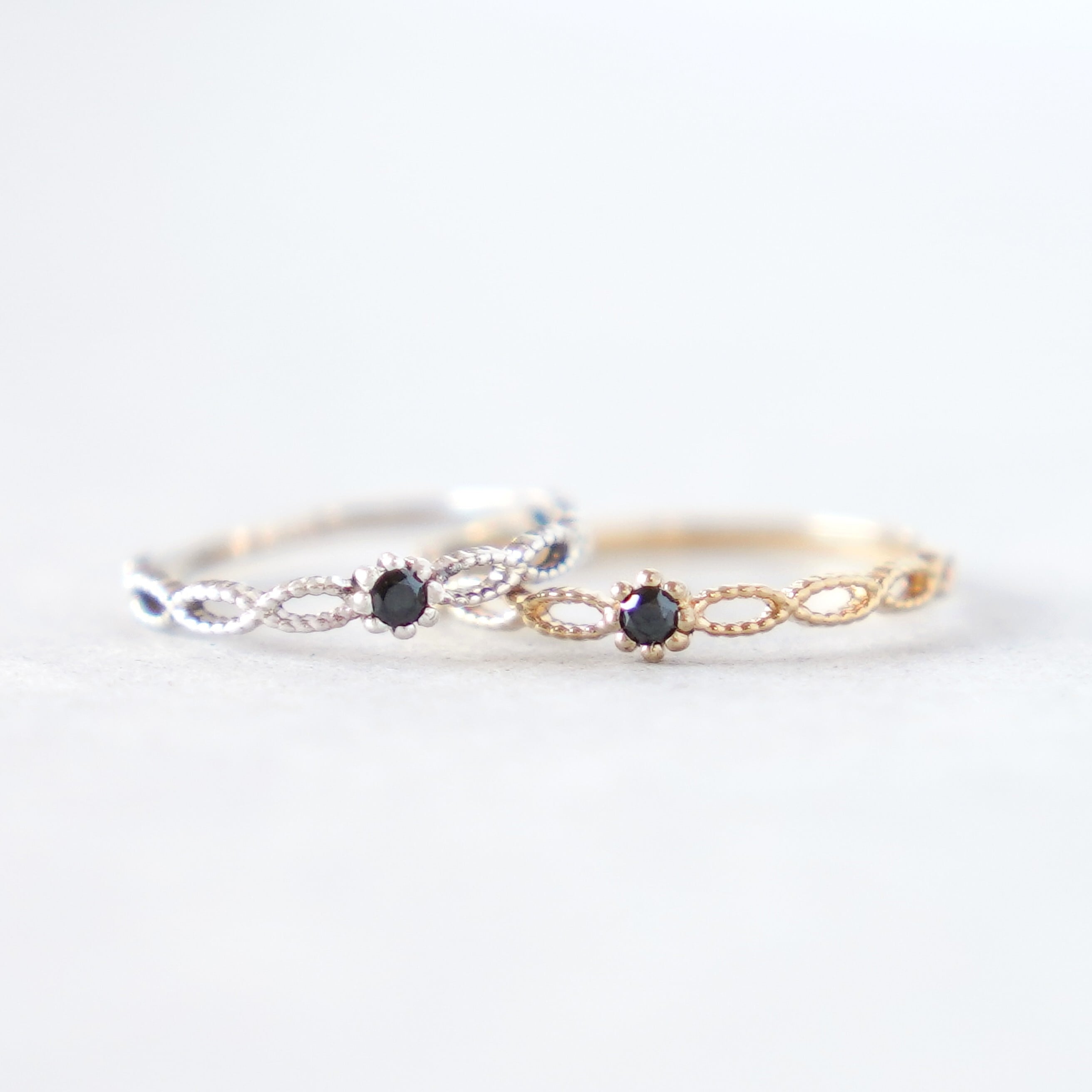 小粒ブラックダイヤモンド 透かしミルピンキーリング《送料無料》天然石/