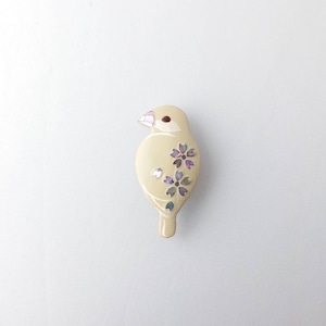 漆の帯留「見返り文鳥 桜螺鈿」No.74