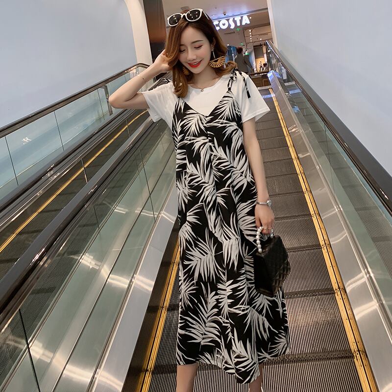 【新作】【送料無料】 マタニティウェア2019夏の新しいファッションシフォンカラー7ポイントワイドレッグビブ+ Tシャツツーピースセット妊婦-アリババ サマー 夏物 expec225197073776