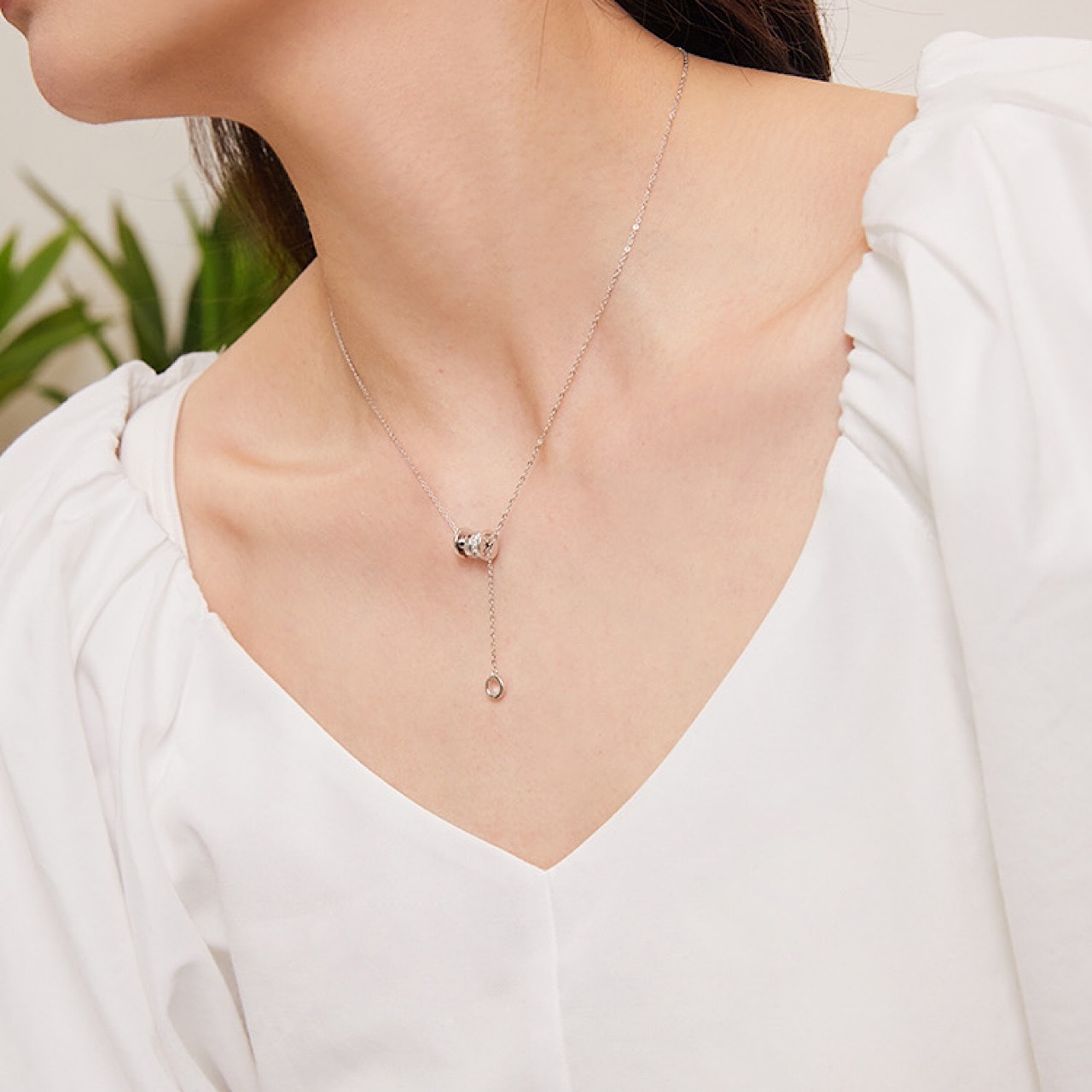 おしゃれ 筒型 キラキラ シルバー ネックレス - 3