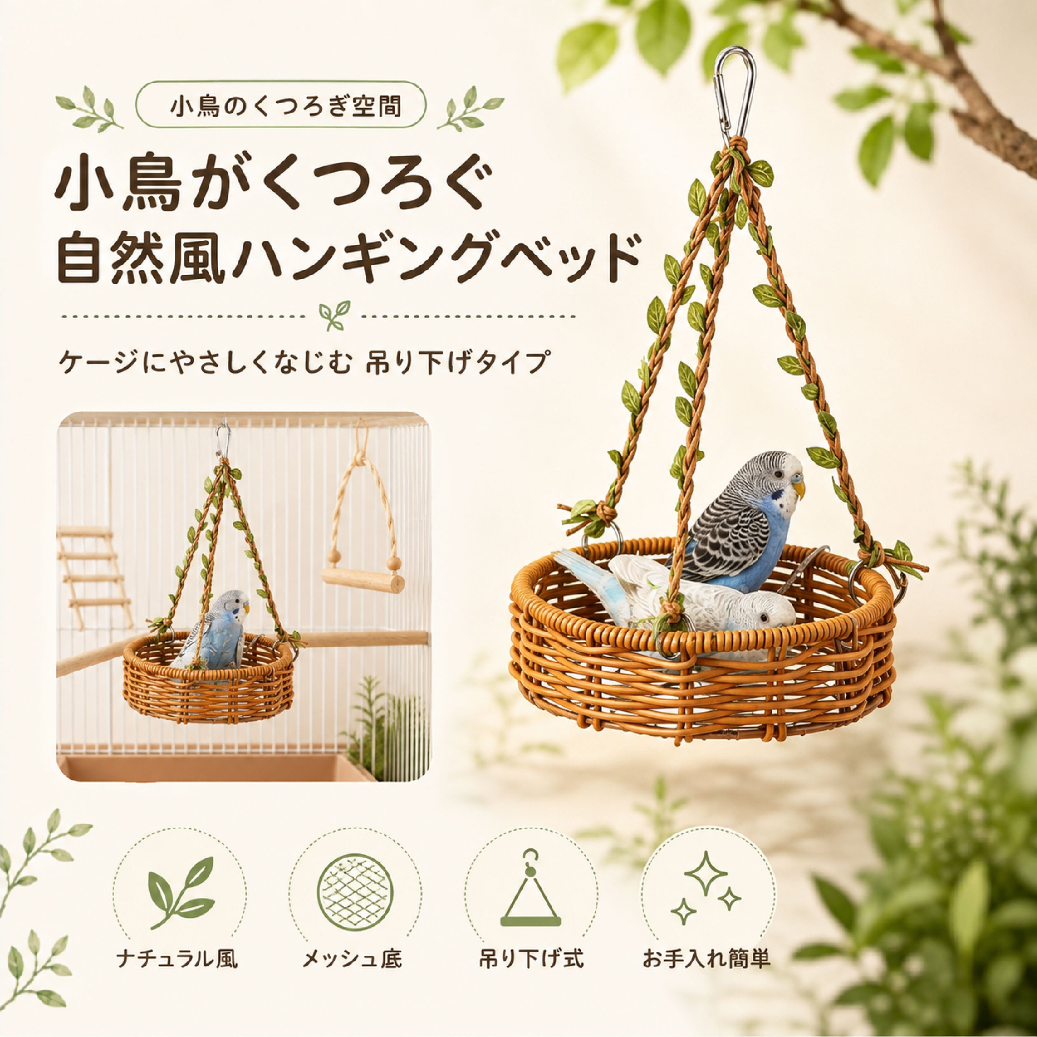 SQ 799 . インコ用ハンギングベッド 鳥用ブランコ 吊り下げ式 バード