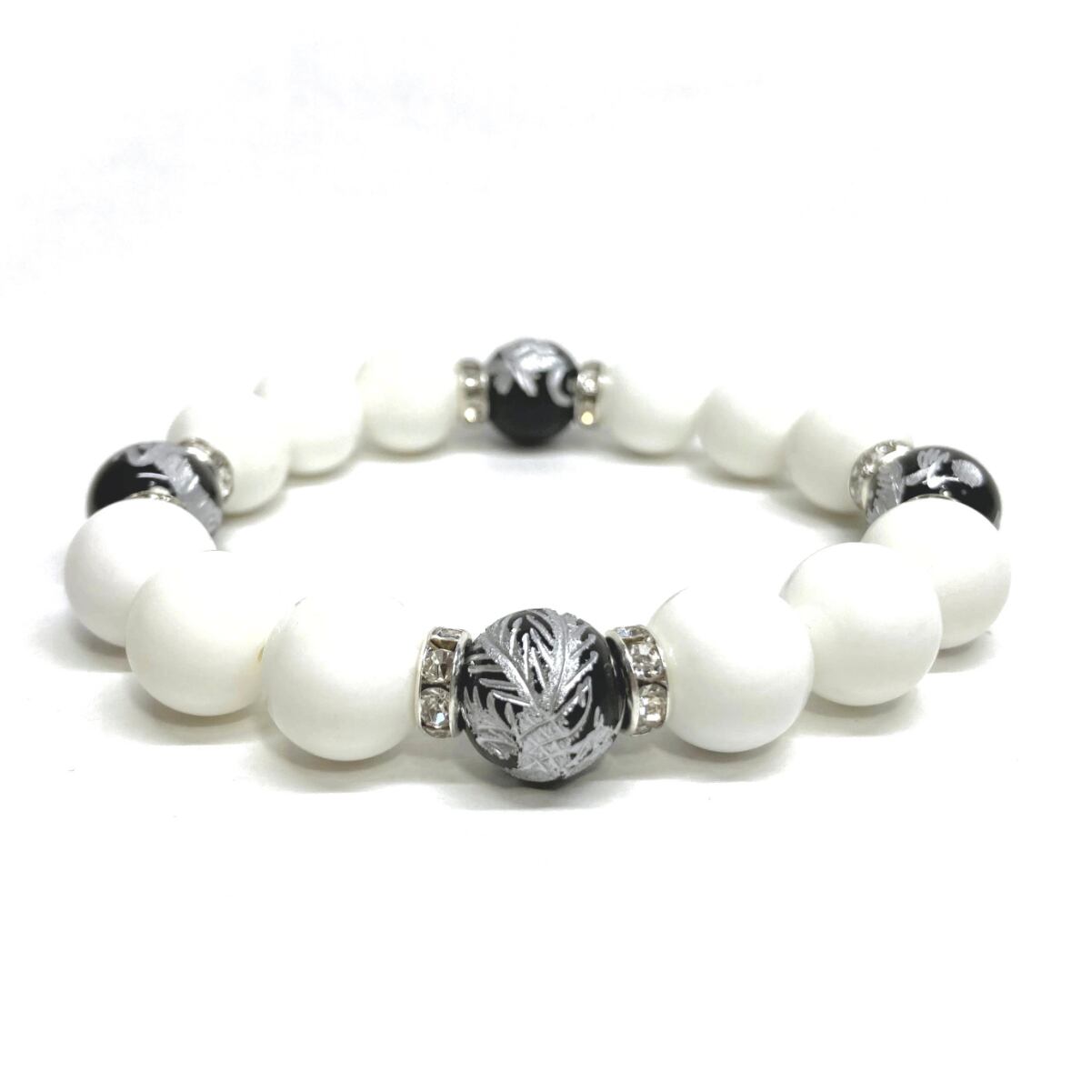 おまとめ専用です♡新作♡神居古潭茄子紺、天然ホワイトオニキス 12mm 四神獣銀彫オニキス×ホワイトオニキス パワーストーン