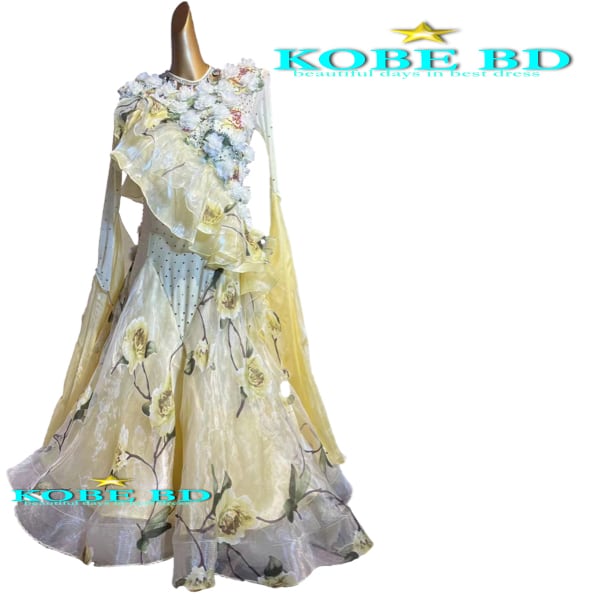 【社交ダンスドレス】⭐️【商品番号AIー 241001】スタンダードドレス / (アイボリーイエロー系 )