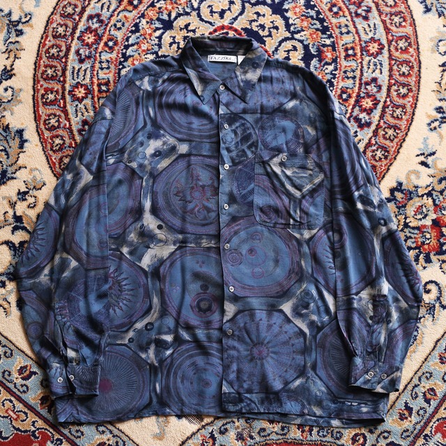 blue mysterious pattern l/s rayon shirt