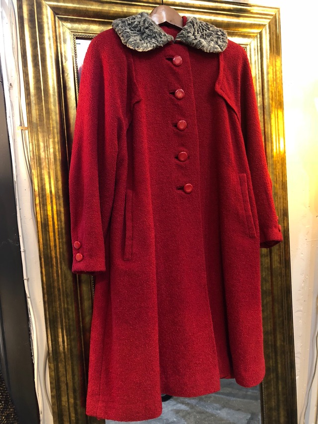 Vintage 40's red astrakhan collar coat