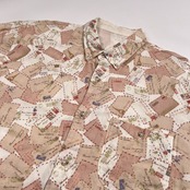 PAPAS パパス レター総柄 長袖シャツ サイズ 50 L /ホワイト×ベージュ×ピンク/メンズ/日本製