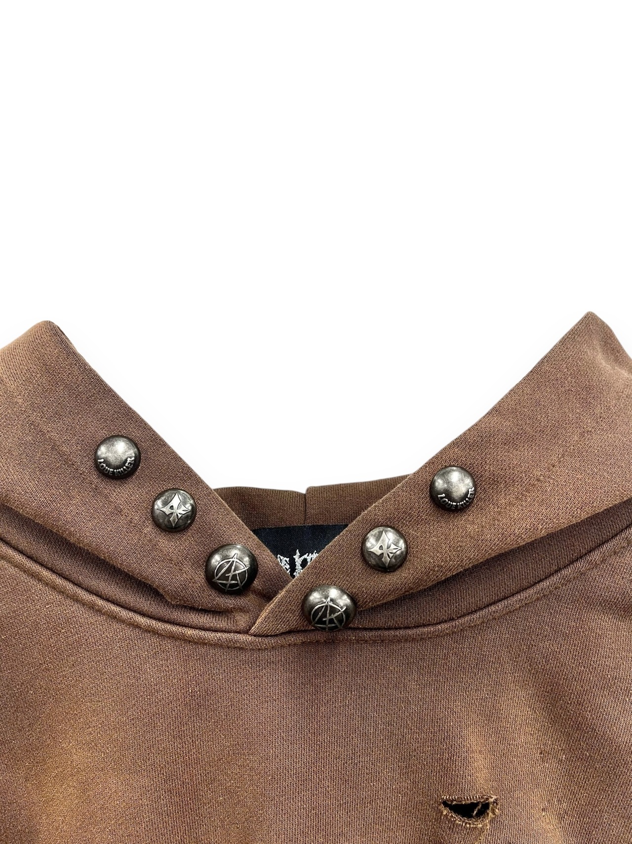 【LOVE KILLER】studs plate damage cut off hoodie