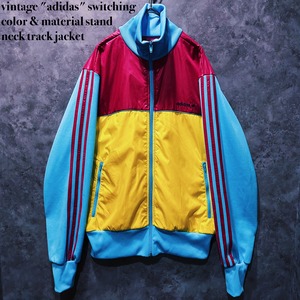 【doppio】vintage "adidas" switching color&material stand neck track jacket