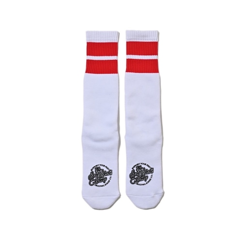 SURFSKATECAMP #Line Socks White × Red