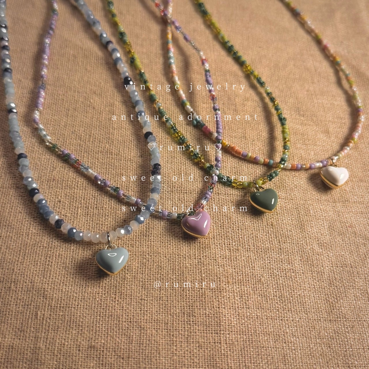 ハンドメイド アンティーク ハート アクセント ネックレス - 1