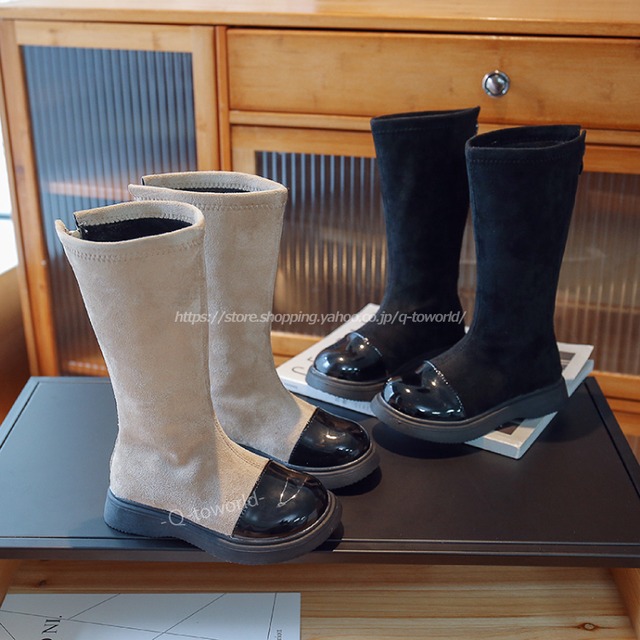 【15㎝-22㎝】ブーツ　バイカラー　ロング　オシャレ　靴　シューズ　韓国版 カジュアル　子供靴　キッズ靴