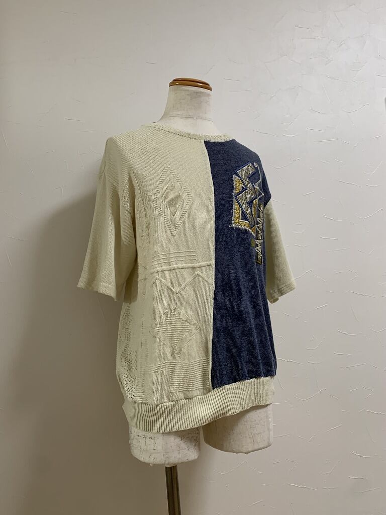 1980's Embroidery Design Short Sleeve Summer Sweater
