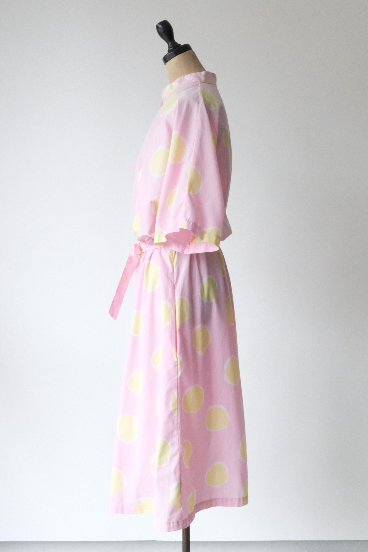 Pink yellow dot short sleeve shirt dress