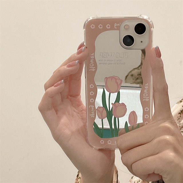 【再販】鏡面タイプで可愛い❤︎春カラー チューリップデザイン スマホケース ND-14511