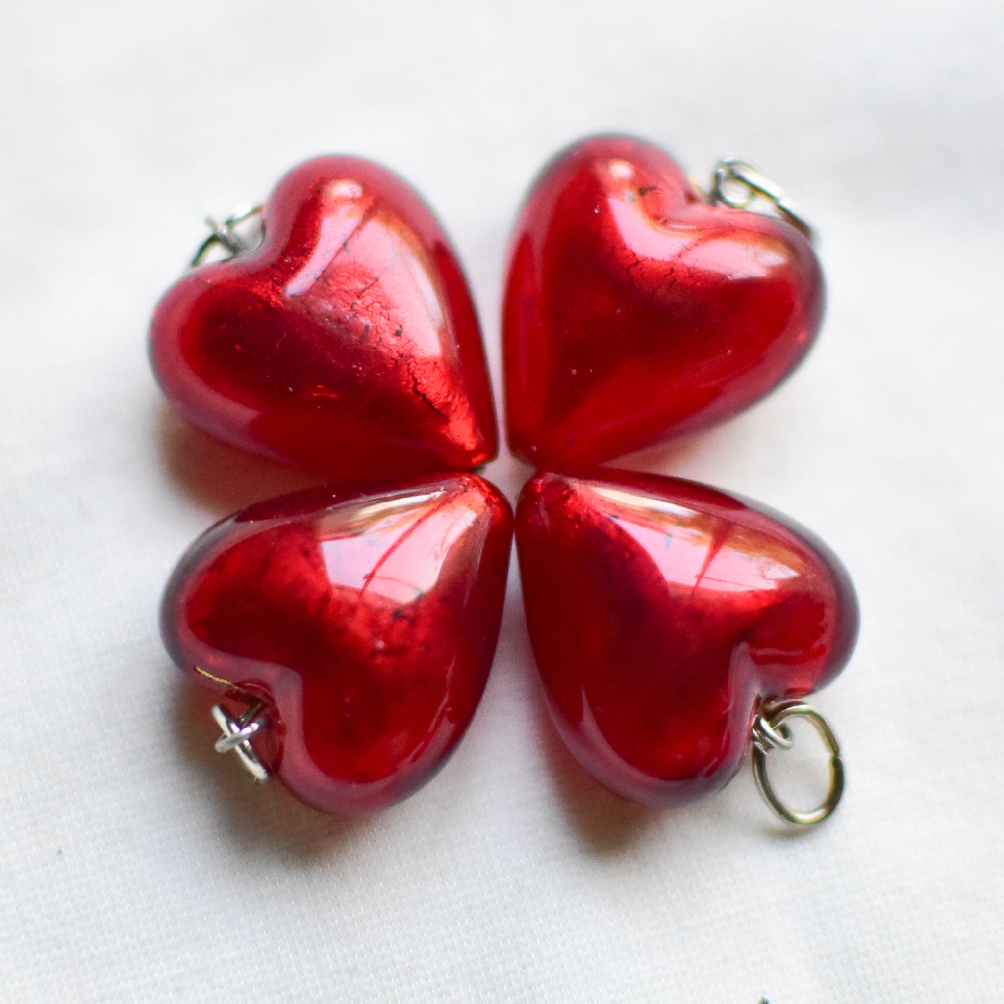 ベネチアンガラスビーズ ハート型 ルビーノ レッド 20ミリ | チェコ