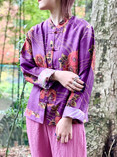 Vintage Silk Floral Pattern China Shirt