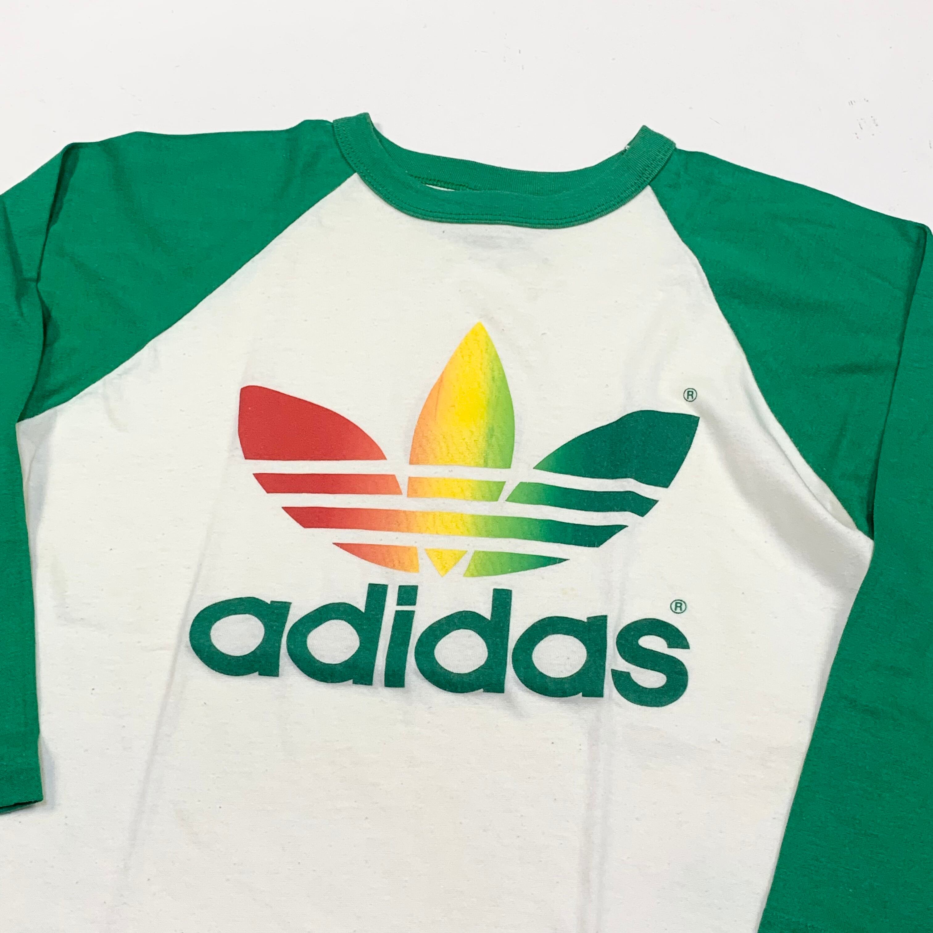 80s Adidas アディダス USA製 レインボートレフォイル ラグラン T ...