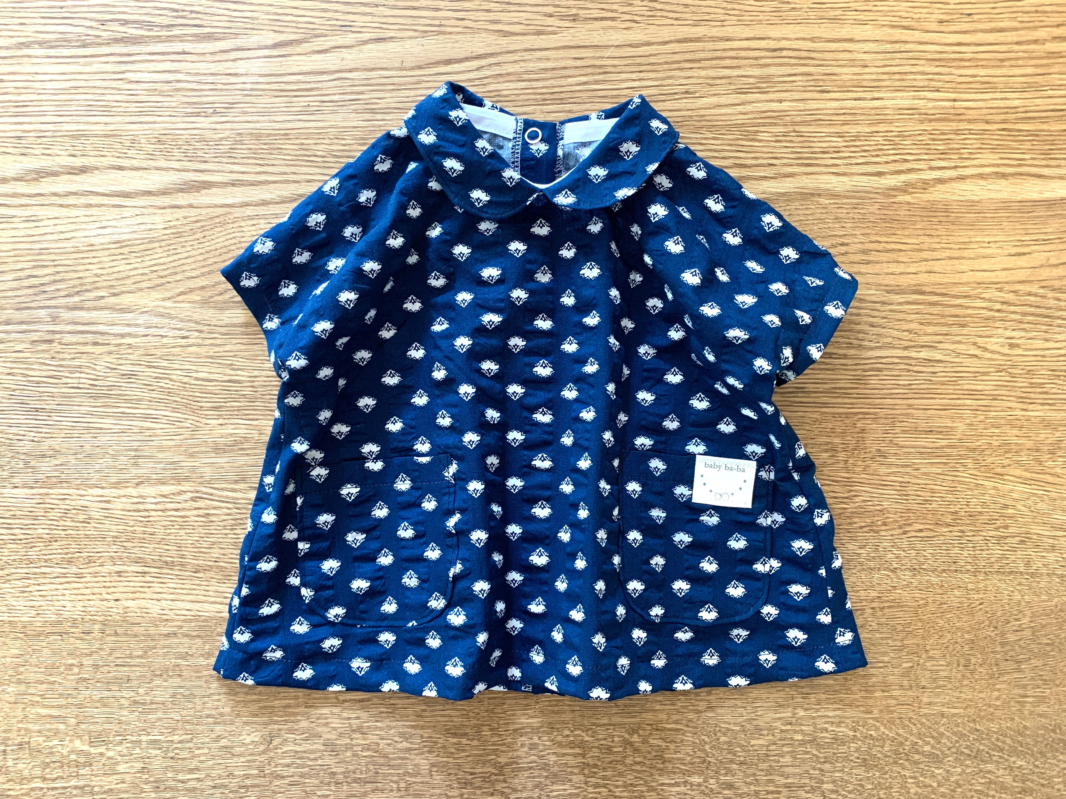 リップル素材の丸襟ワンピース80cm