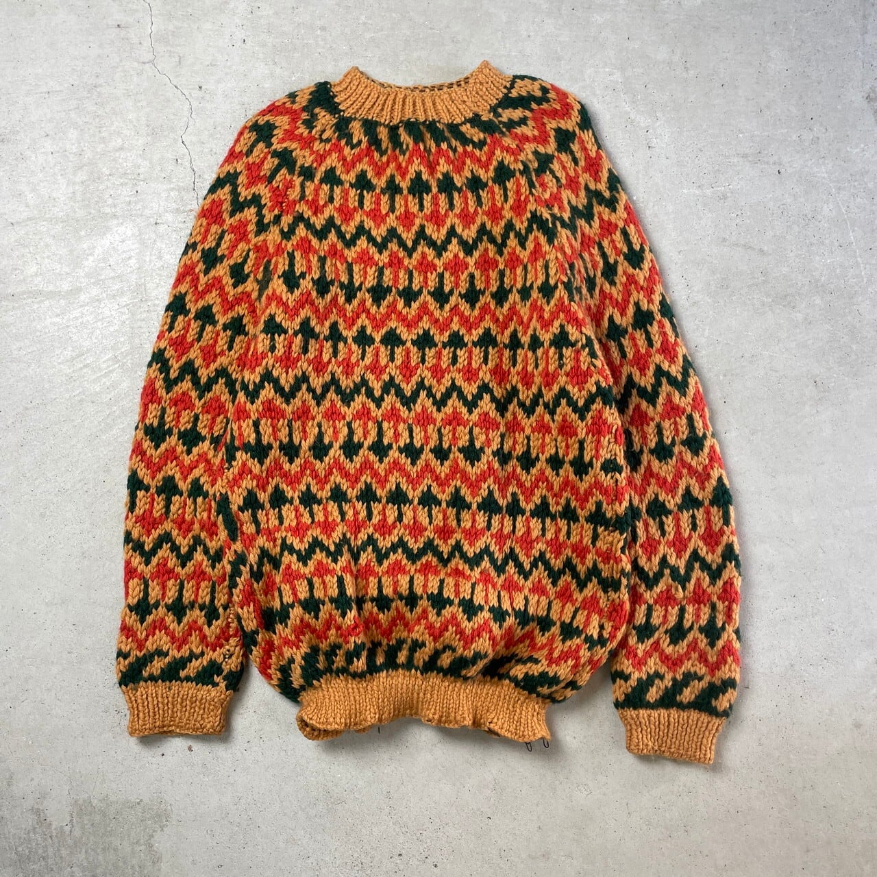 【1970s】フランス　ビンテージ　総柄デザインニットセーター　ハンドニット