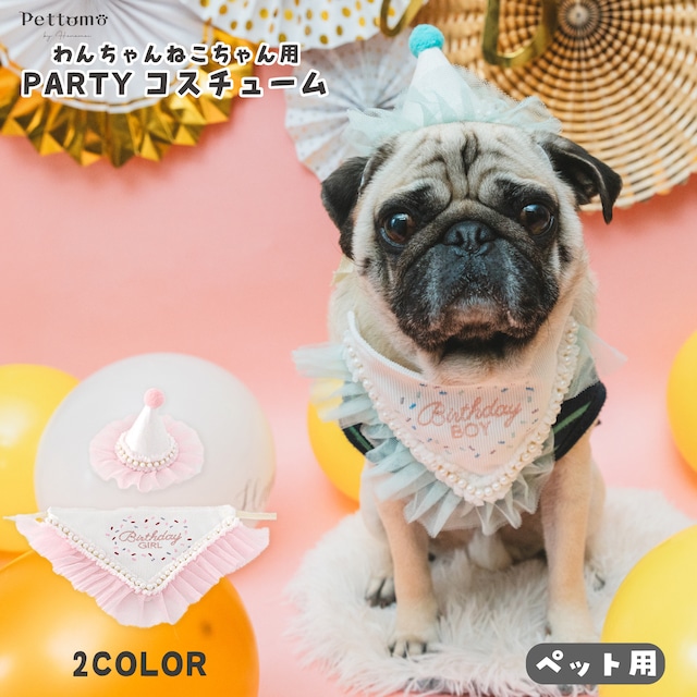 【送料無料】 Pettomo ペット用 BOY GIRL  パーティー  コスチューム パール ２カラー 犬 猫 誕生日 バースデー