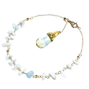K10 ゴールドブレスレット 天然石ハウライト  ガラスジュエリー  (ベビーブルー＆イエロー) / Maho de Maho