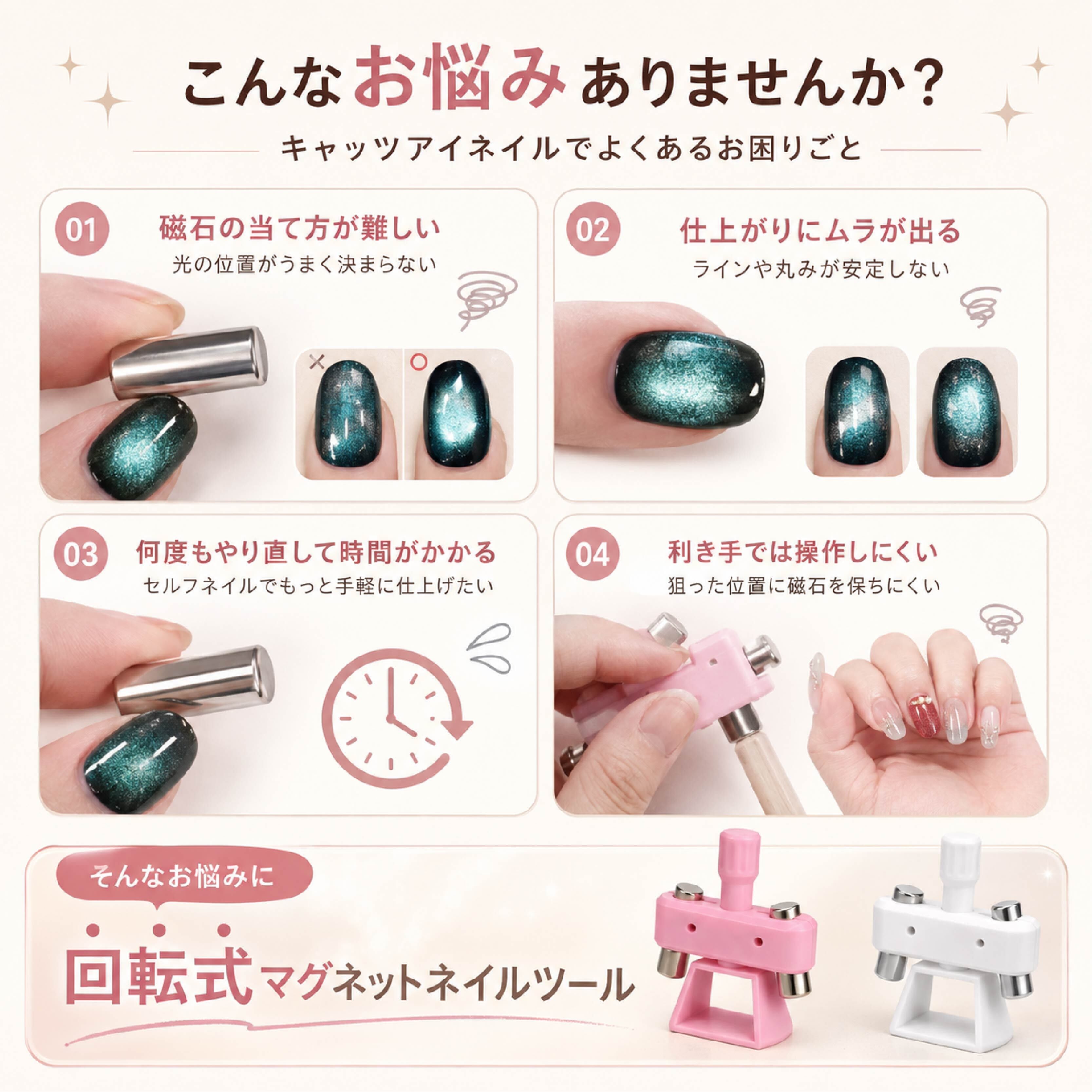 ネイル道具一式 HY 806 . マグネットネイルツール キャッツアイ磁石 回転式ネイル
