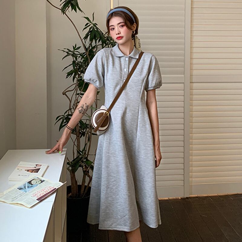 グレーシャツ ドレス サマーウェスト薄手スリーブロングスカート 夏物 YY-ファッション72651218993