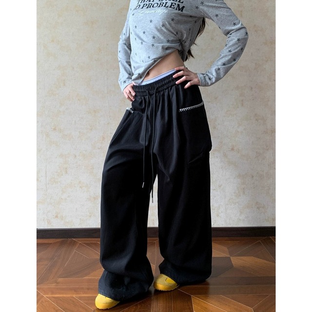 ステッチアクセントポケットルーズシルエットパンツ 2col   R02597