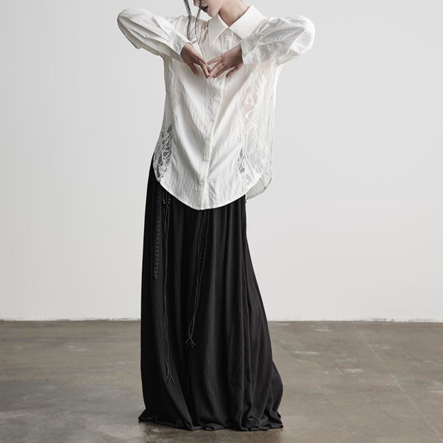 Asymmetrical cutting regular collar long sleeve shirt C1041