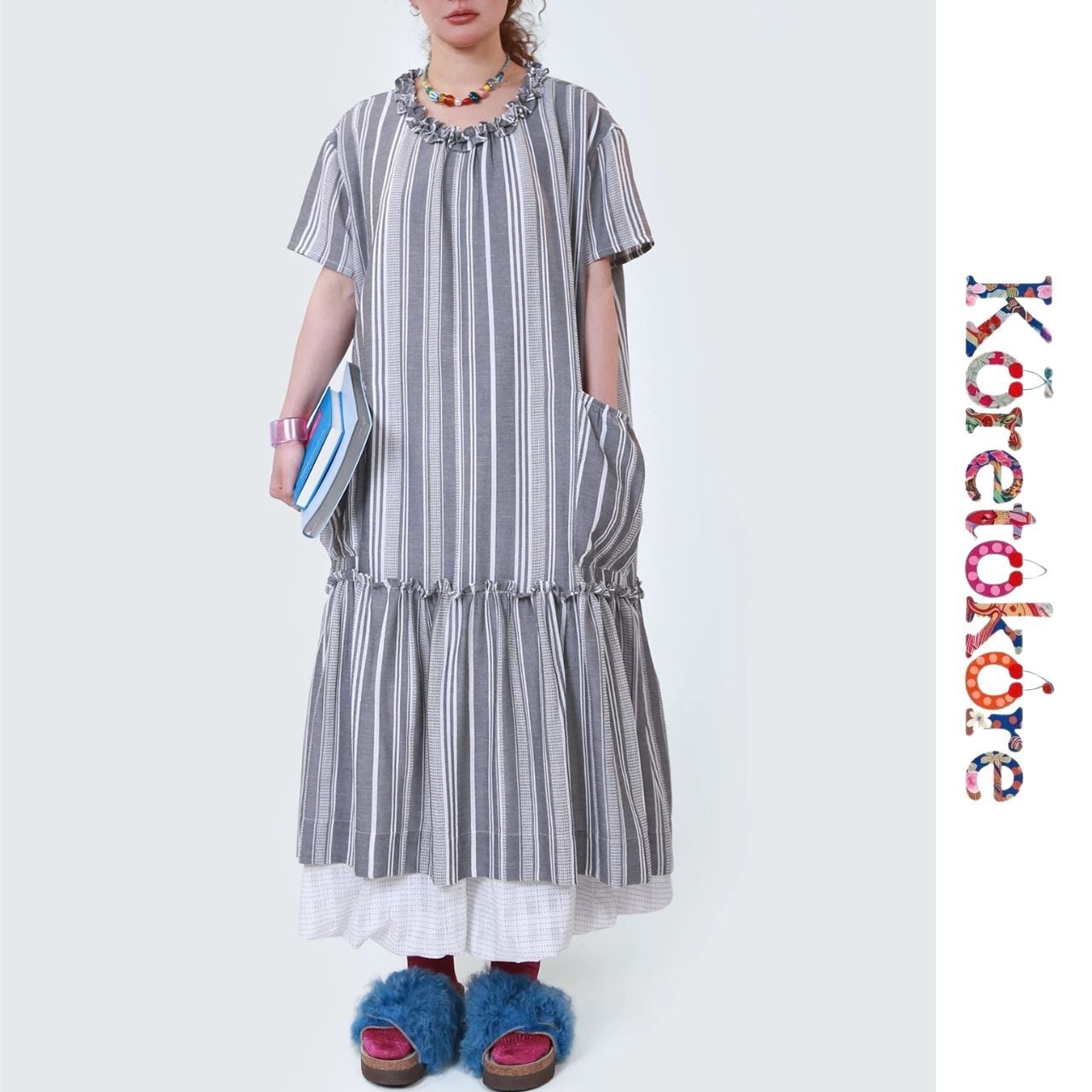 Stripe Frill Dress A1208