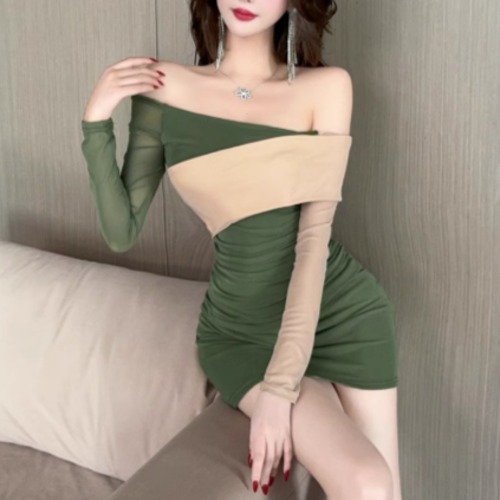 3色／アシメショルダーバイカラーワンピ ・13121