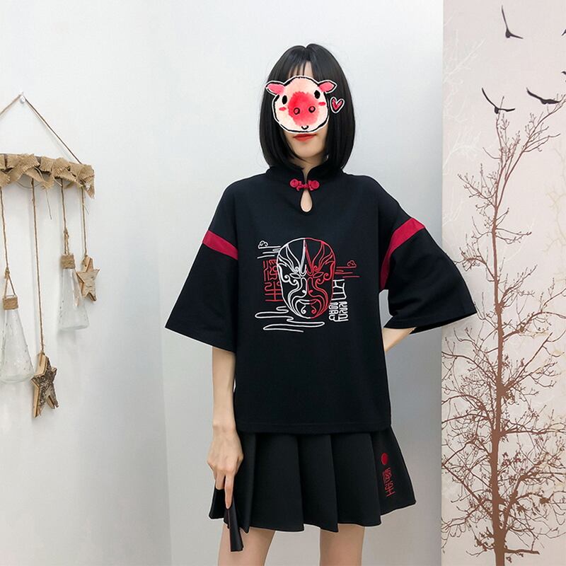 サブカル 服 地雷系 通販 Tシャツ チャイナ服 中華服 レトロ トランペットスリーブ 闇かわいい ゴシック サブカル好き
