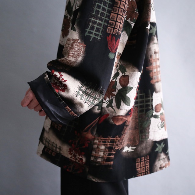 flower art dark ambience pattern 1b loose easy tailored jacket