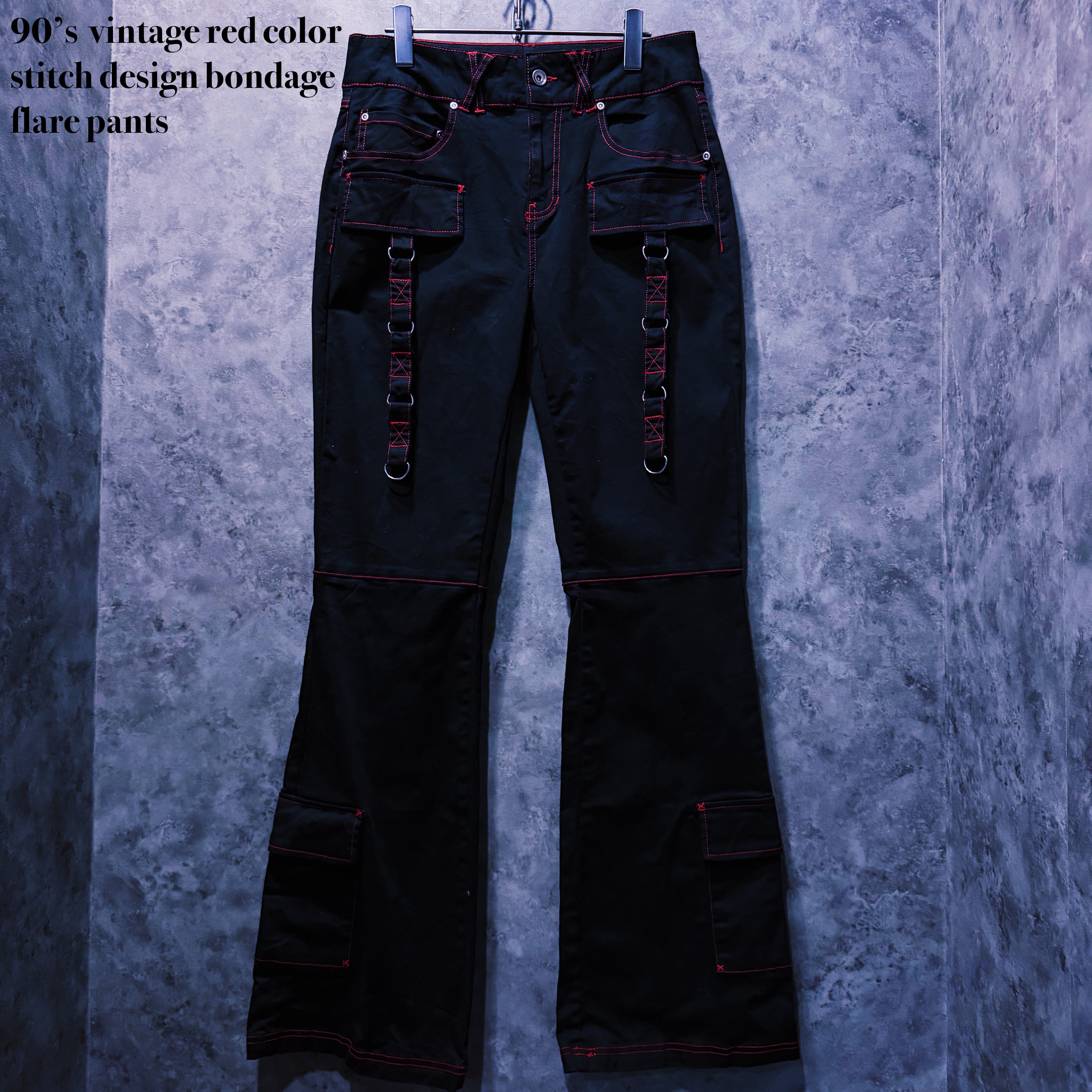【doppio】90’s vintage red color stitch design bondage flare pants