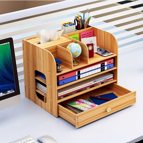 デスク収納 木製 A4収納可 小物収納 書類収納 幅40cm ペンホルダー 引き出付 多機能収納棚 北欧