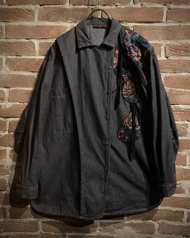 【Caka act3】Artistic Flower Patch × Fringe Denim Shirt Jacket