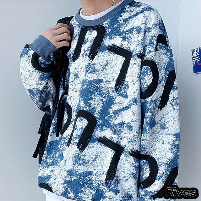 トレーナー メンズ スウェット トップス オルチャン 原宿 イエロー 黄色 グレー 灰色 ブルー 青色 代 韓国ストリート 韓国ファッション ストリート系 リーブス 服 Rives 韓国カジュアル オーバーサイズ Rives