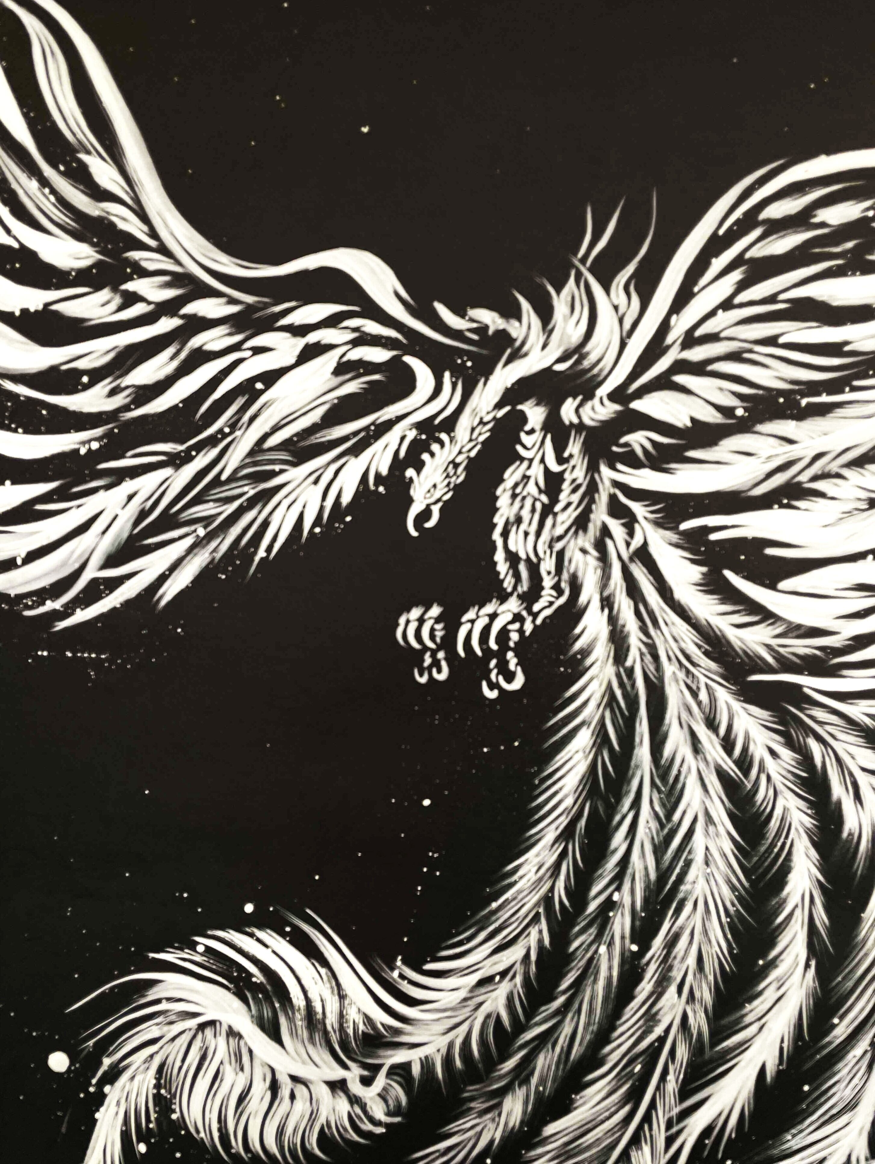現代水墨画家 絵師白道 「白鳳凰」 直筆作品 証明書カード付 鳥 鳳凰