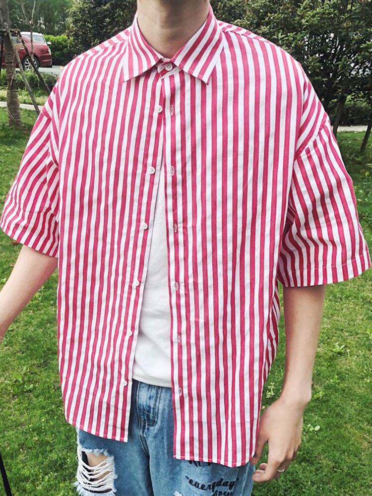 全2色 シャツ トップス ストライプ カジュアル 羽織 半袖